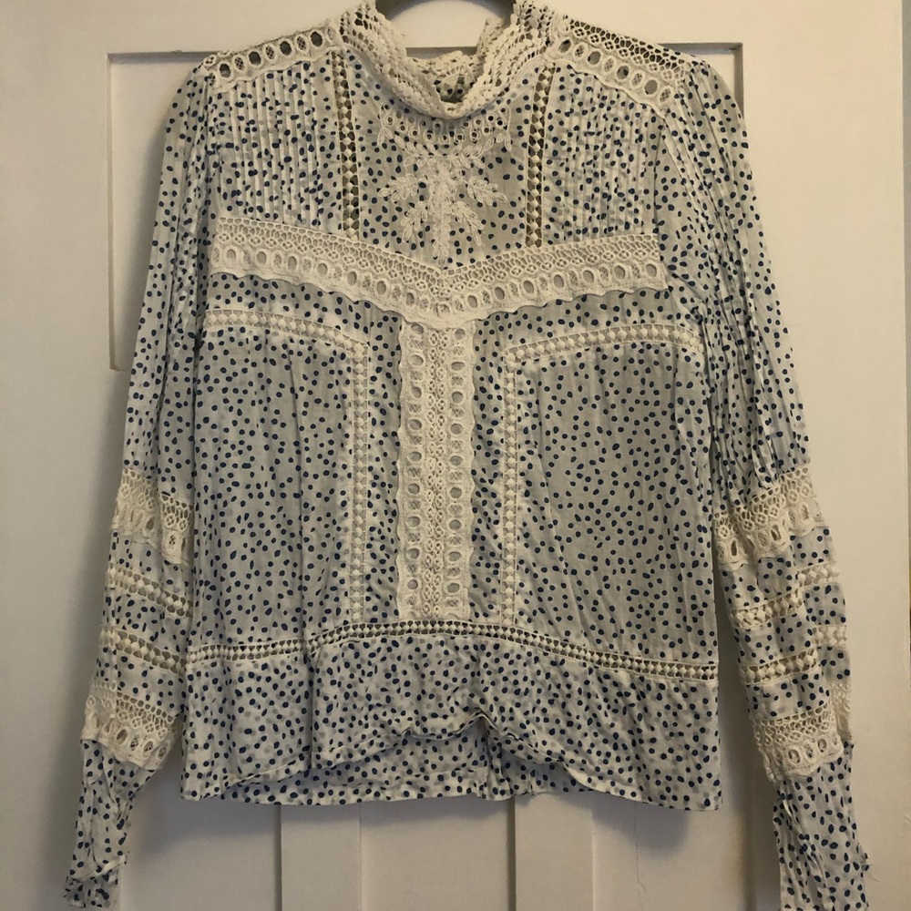 Anthropologie Polka Dot Eyelet Lace Blouse